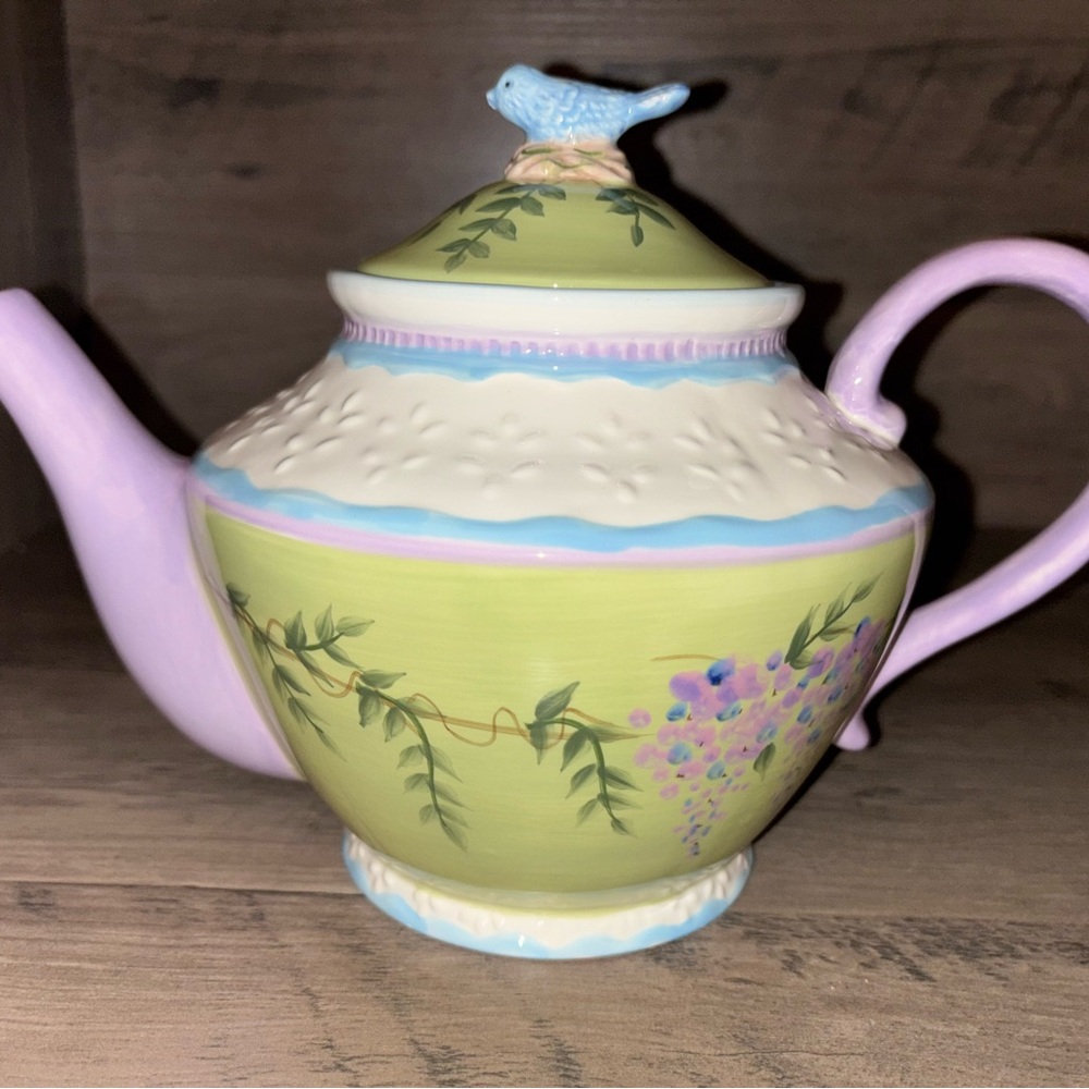 Floral Teapot with Bird Lid